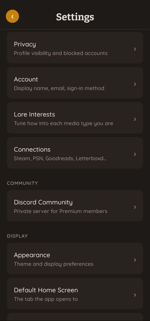 Loredeck settings — default home screen and social feed preferences