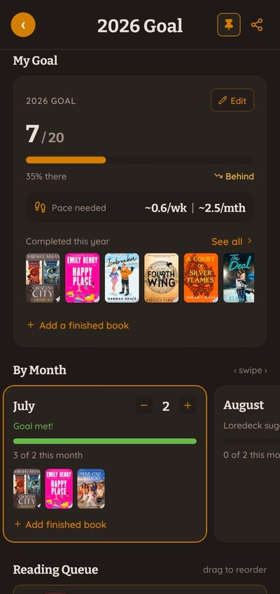 A Loredeck reading goal with progress and pace