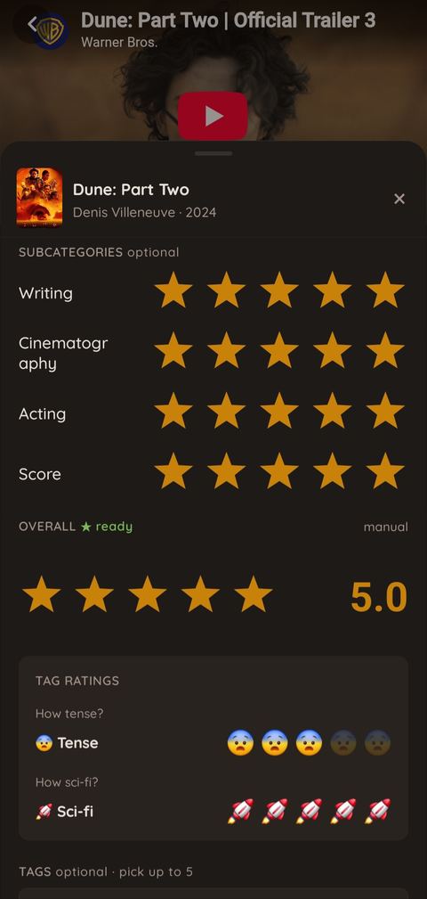 The Loredeck rating form — subcategory scores rolling up into an overall rating