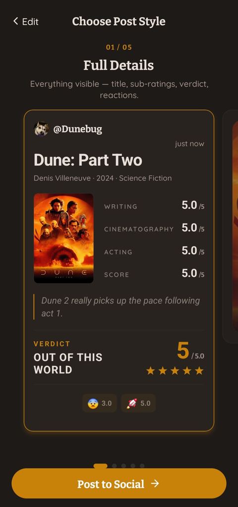 A finished Loredeck rating shared to the feed as a post